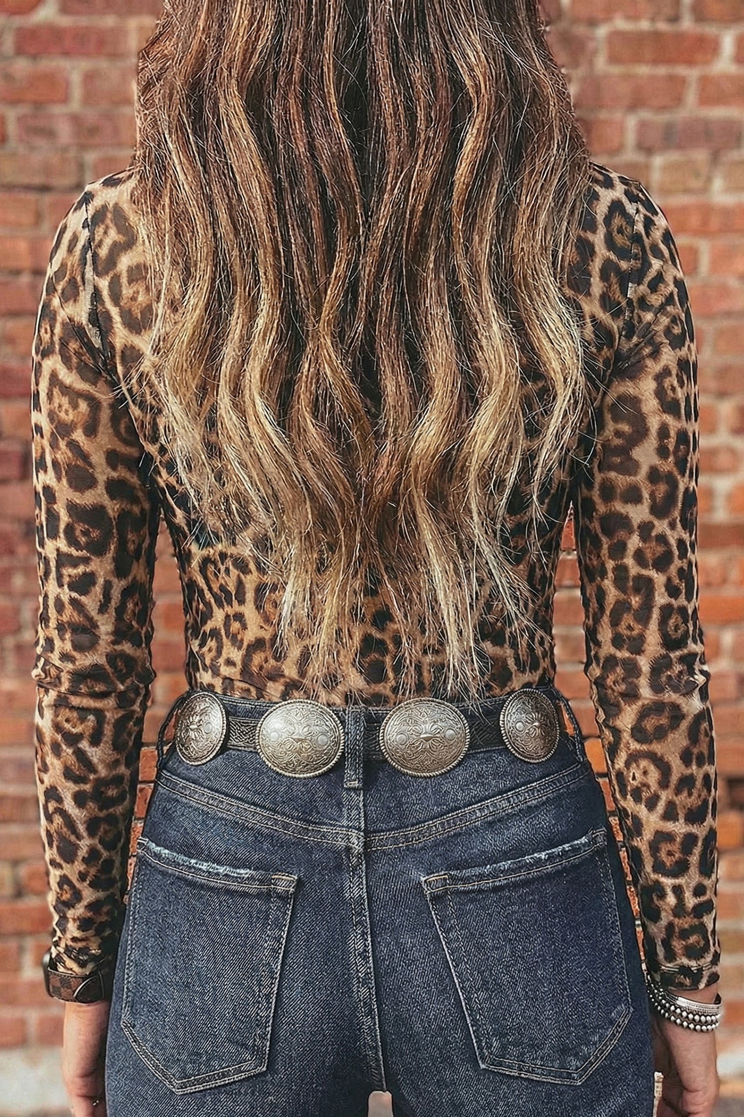 Oatmeal Western Mesh Mock Neck Top