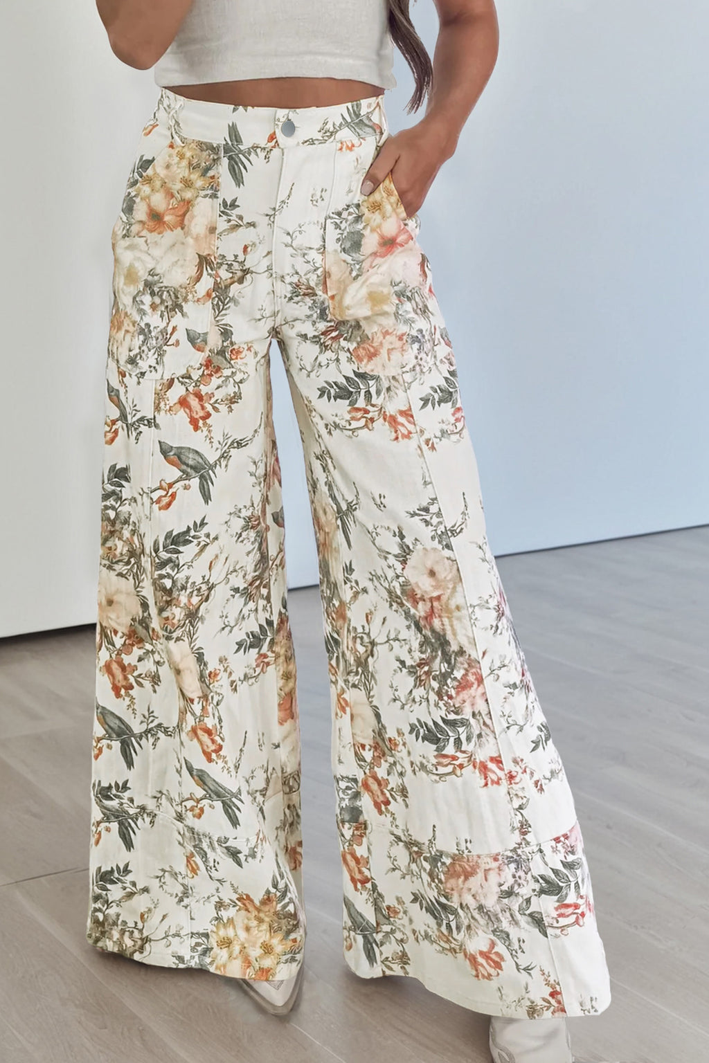Vintage Floral High-Waist Wide-Leg Pants