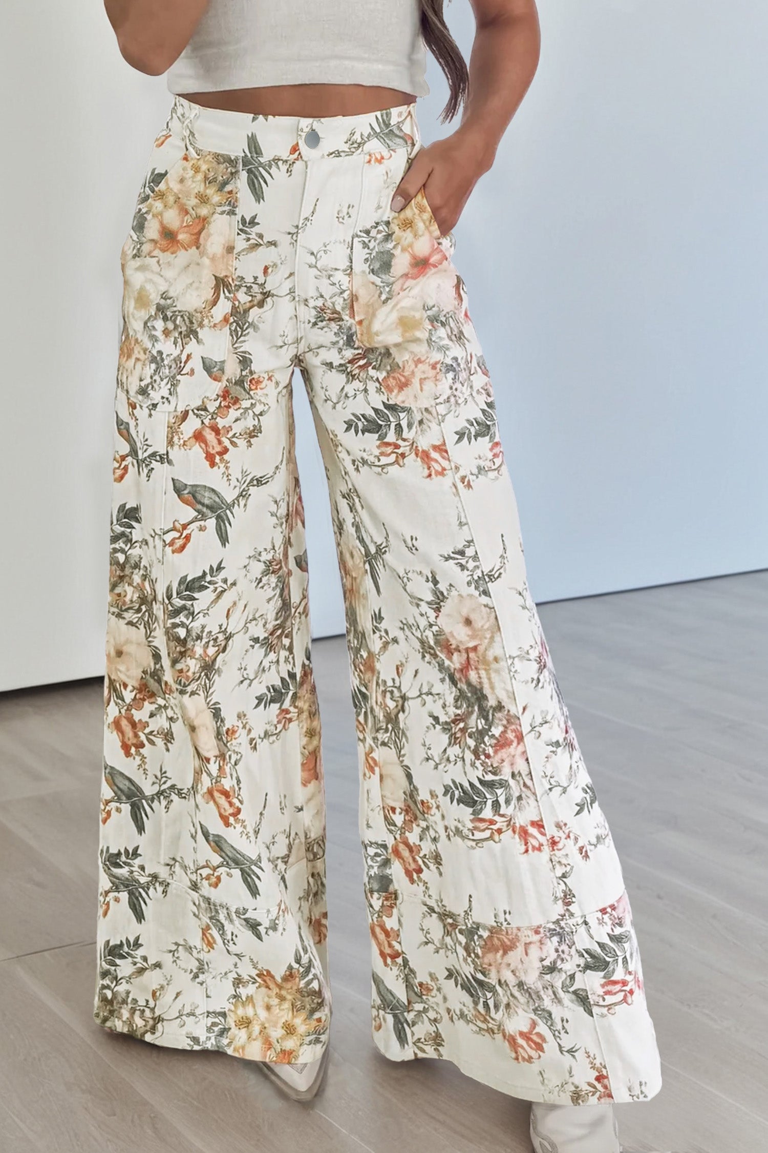 Vintage Floral High-Waist Wide-Leg Pants
