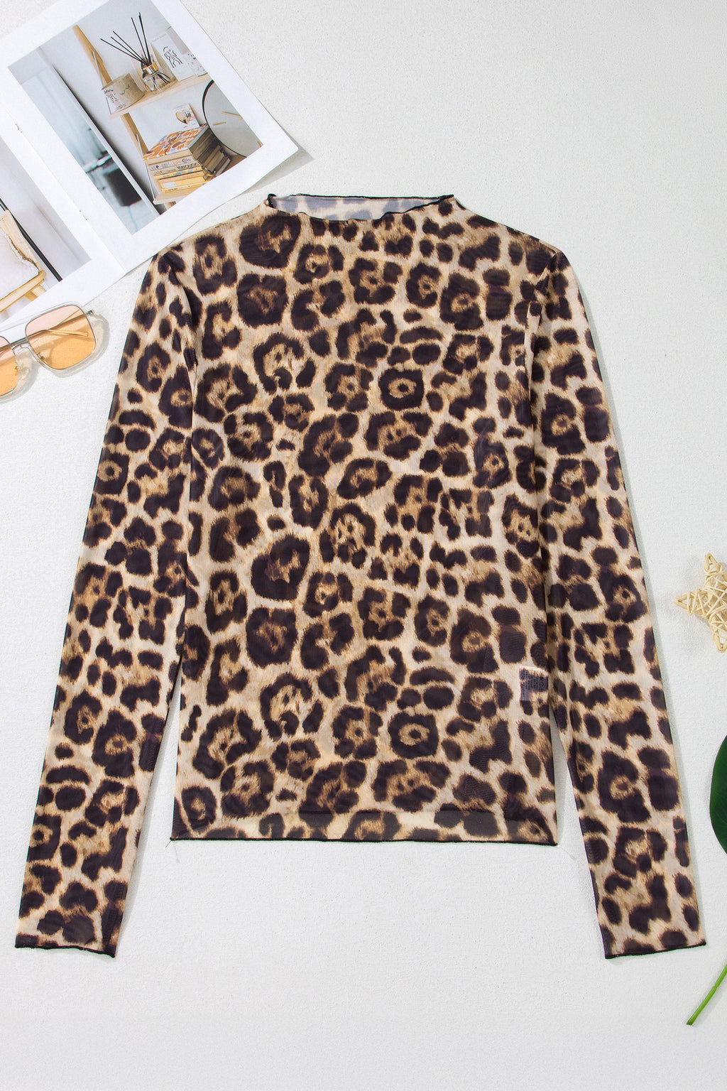 Oatmeal Western Mesh Mock Neck Top