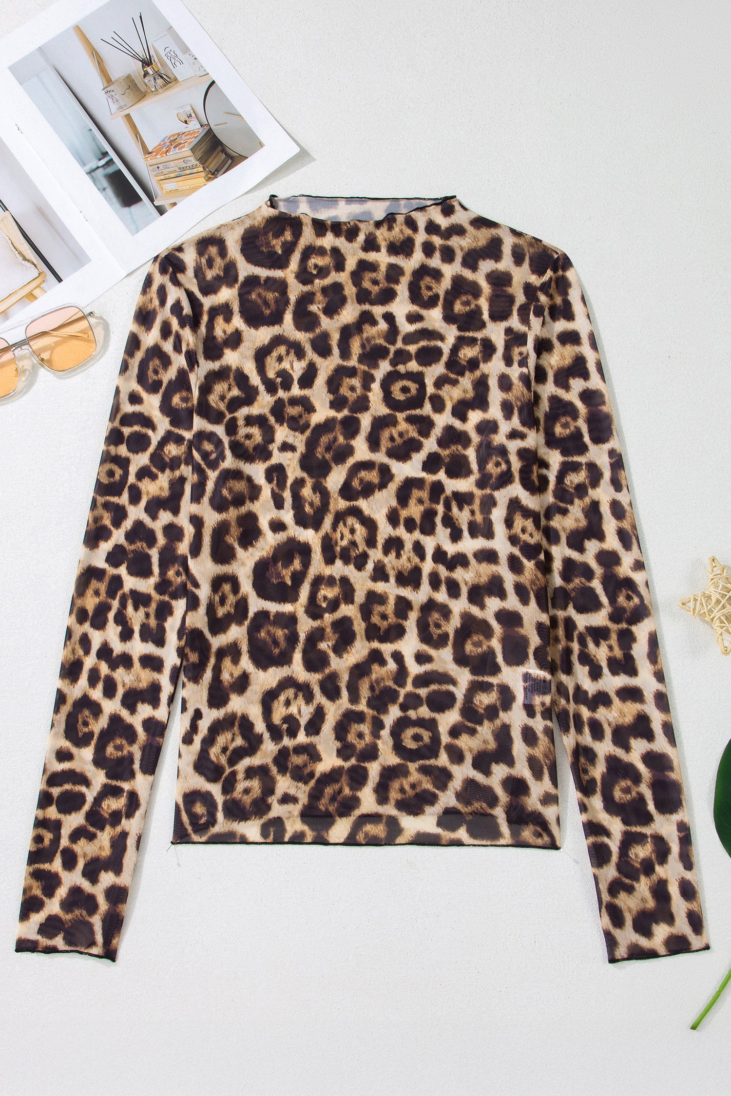 Oatmeal Western Mesh Mock Neck Top
