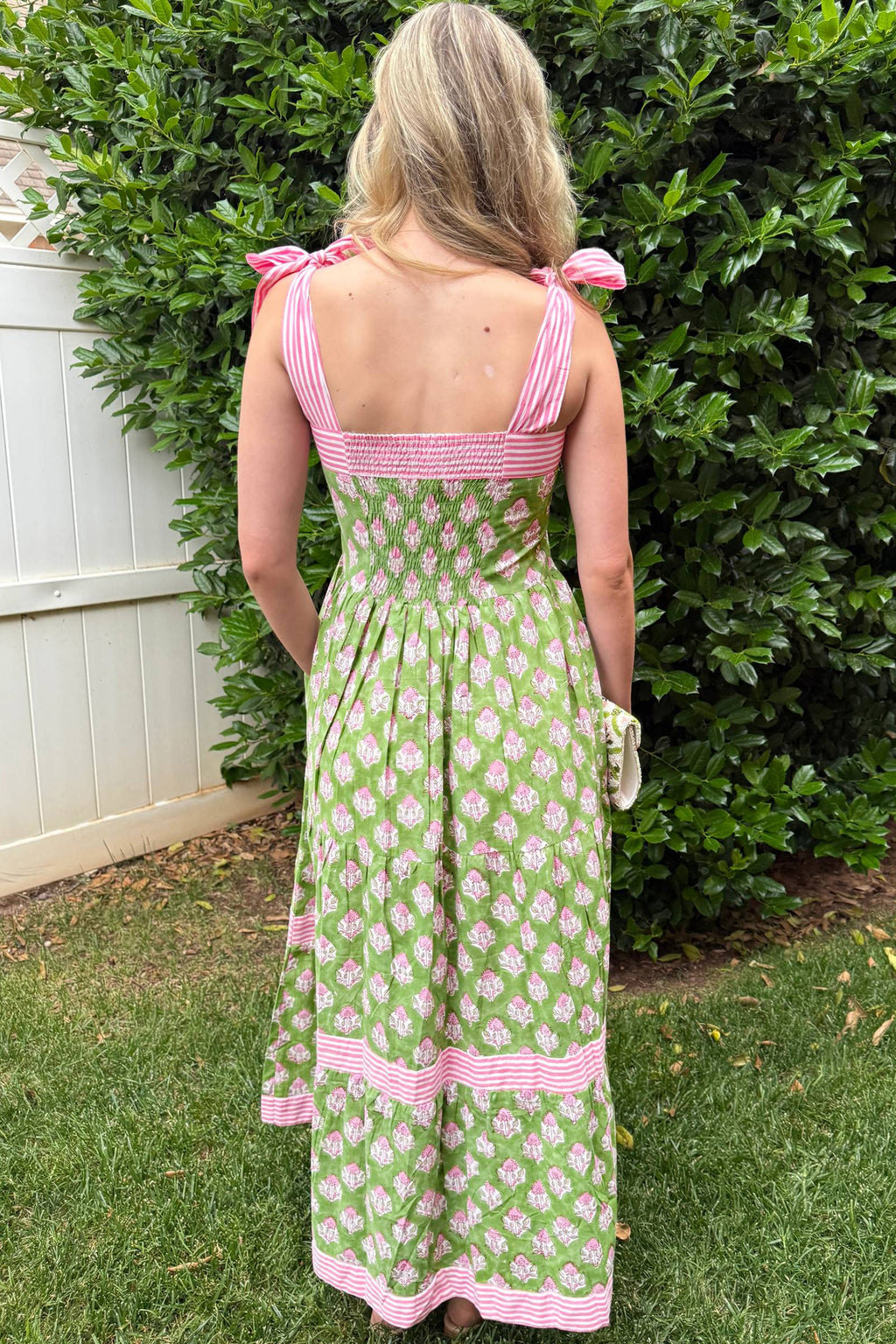 Green Floral Print Knot Straps Maxi Dress