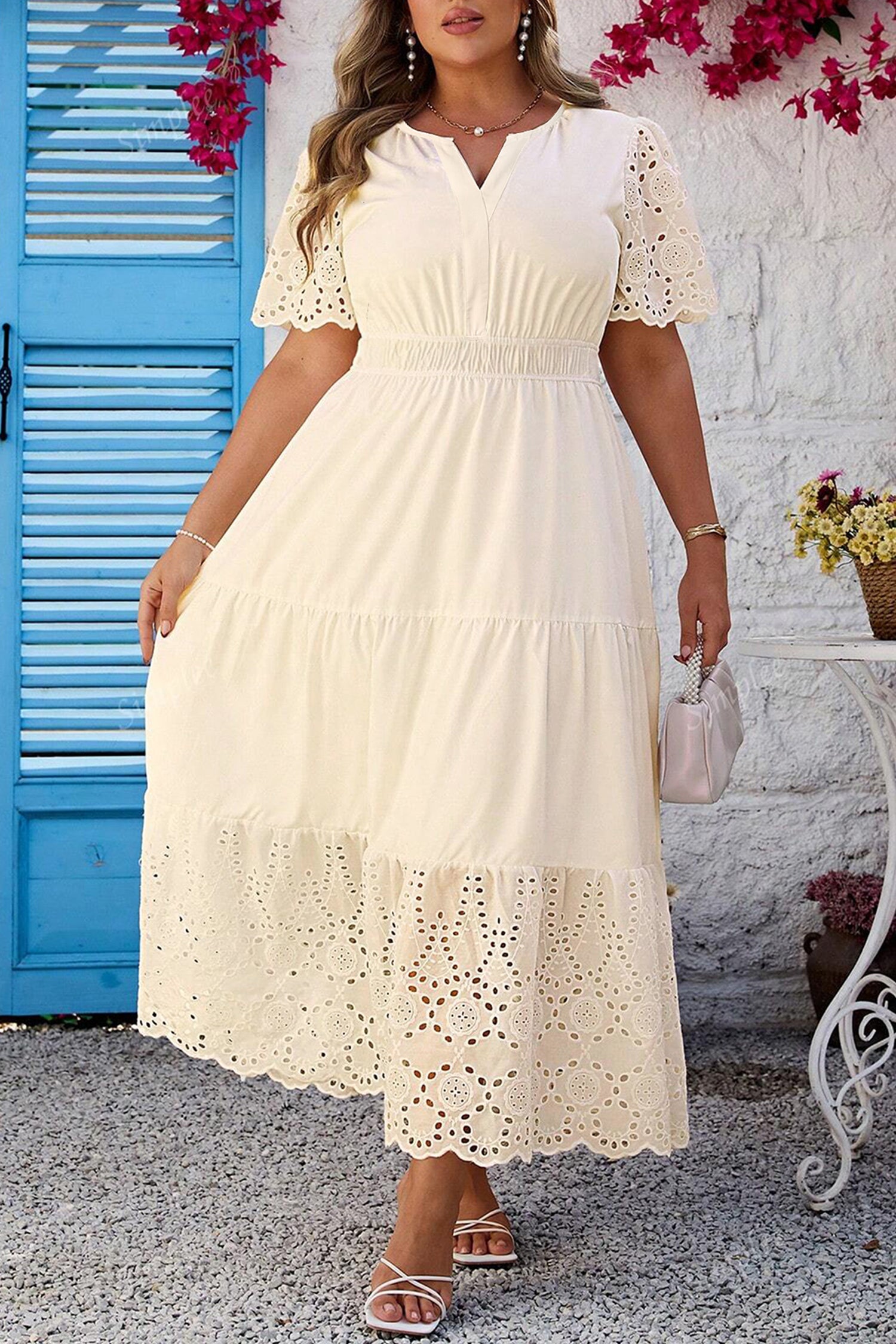 Eyelet Detail Midi Dress