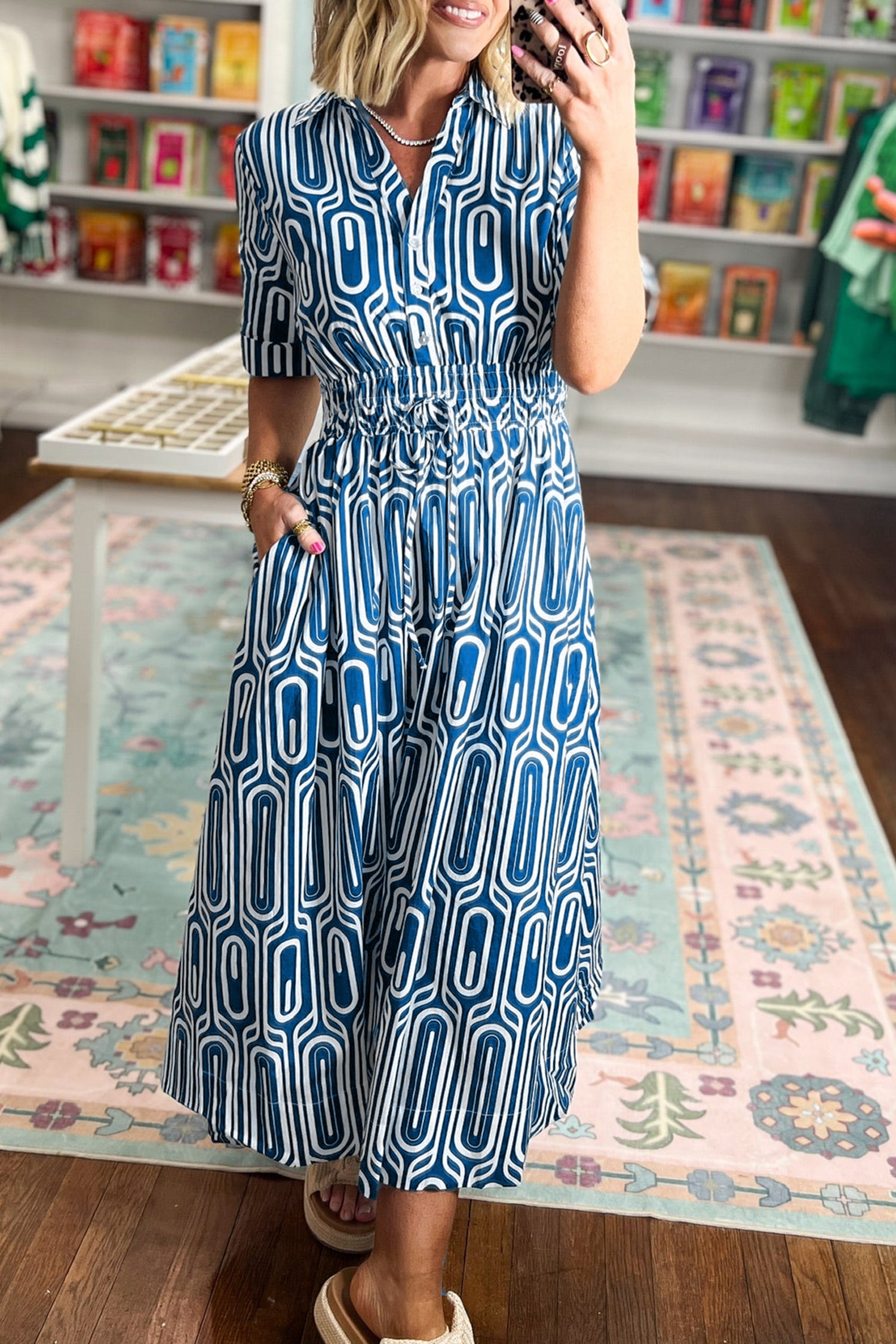 Geometric Print Shirt Dress