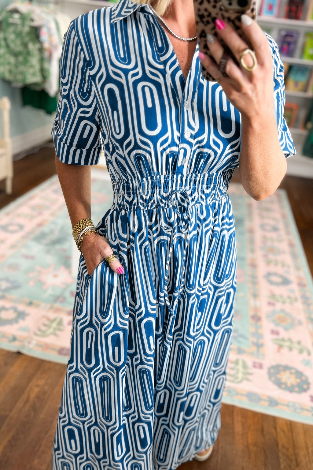 Geometric Print Shirt Dress