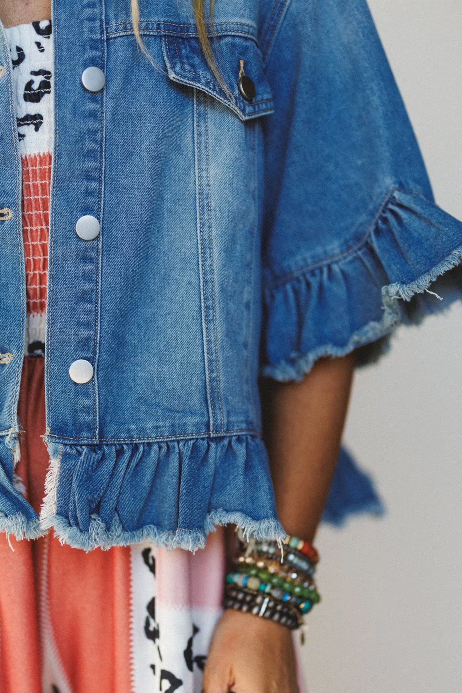 Ruffle Sleeve Denim Jacket