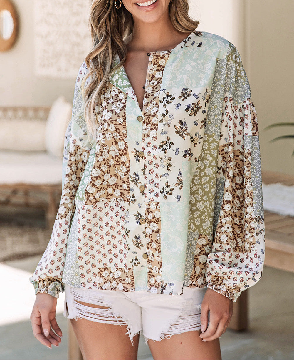 Patchwork Bloom Button-Up Shirt
