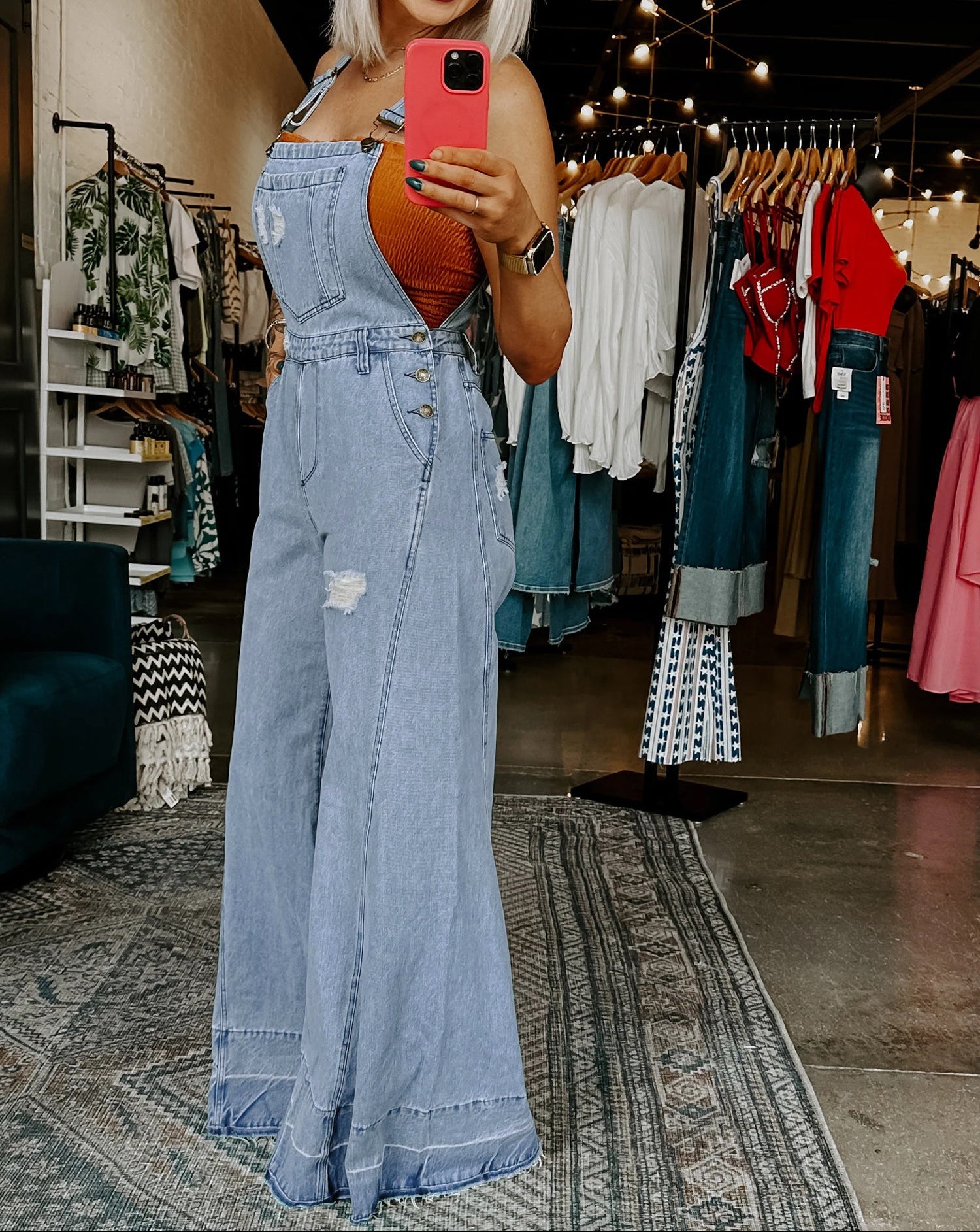 Retro Distressed Denim Overalls