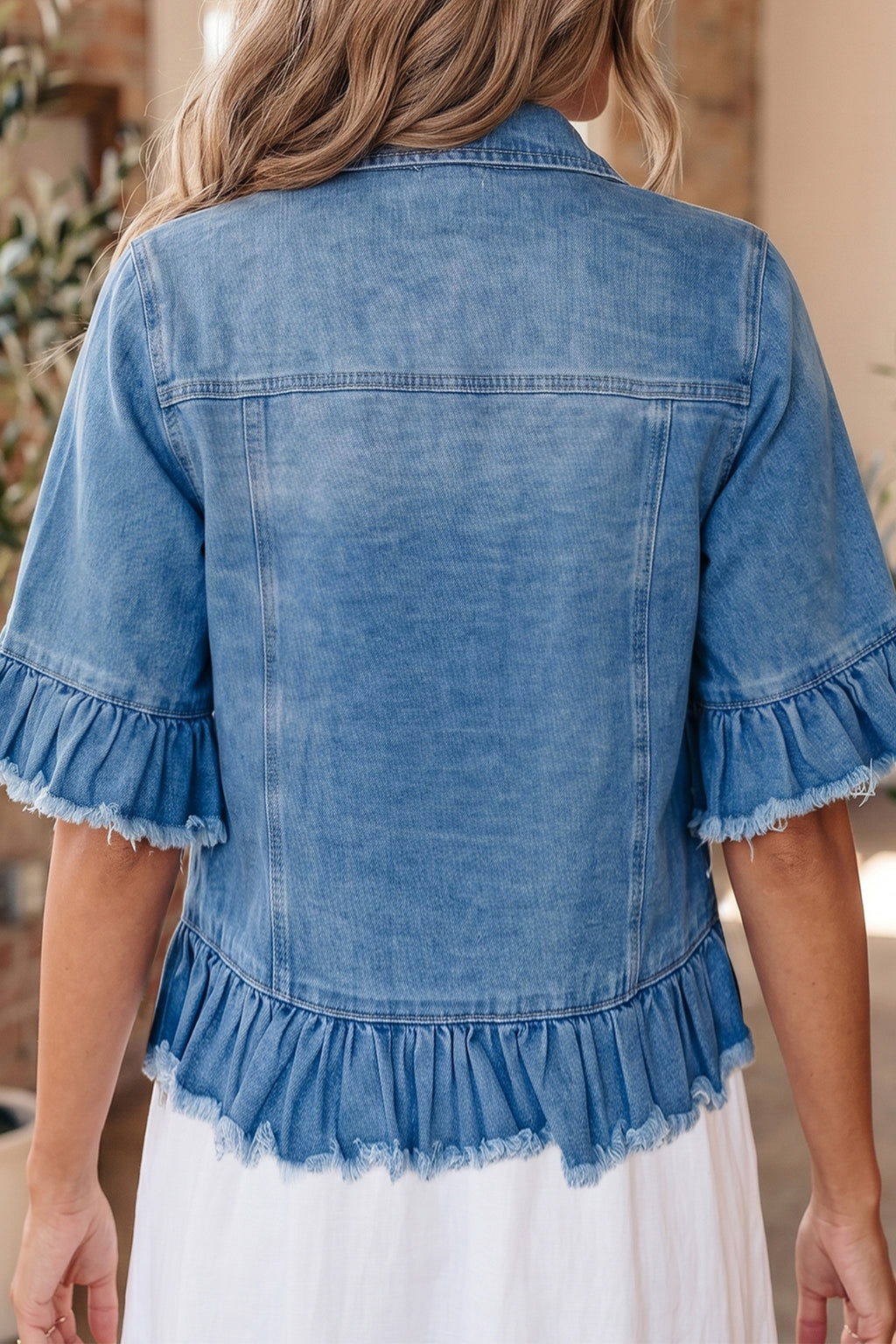Ruffle Sleeve Denim Jacket