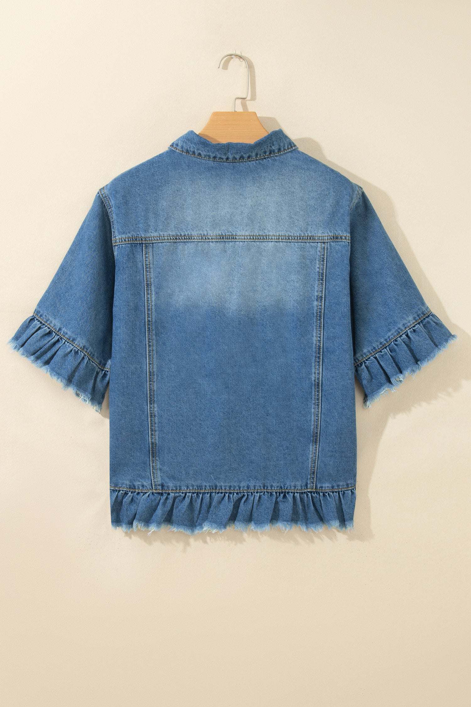 Ruffle Sleeve Denim Jacket