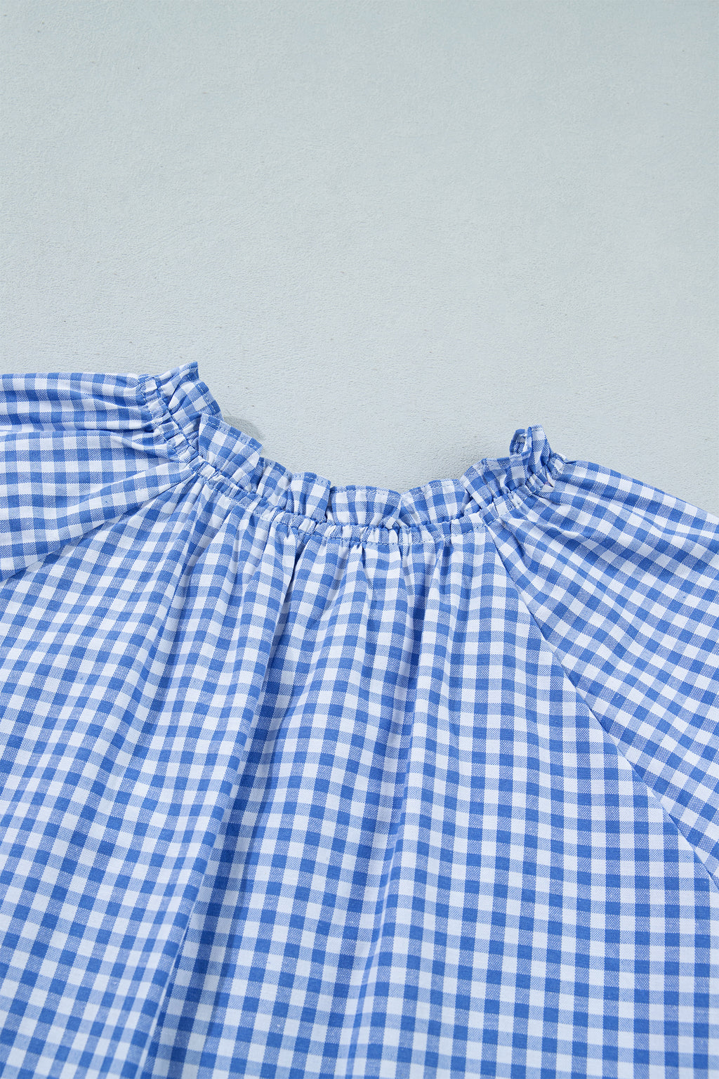 Sky Blue Summer Plaid Puff Sleeve Blouse