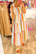 Colorful Striped Smocked Maxi Dress