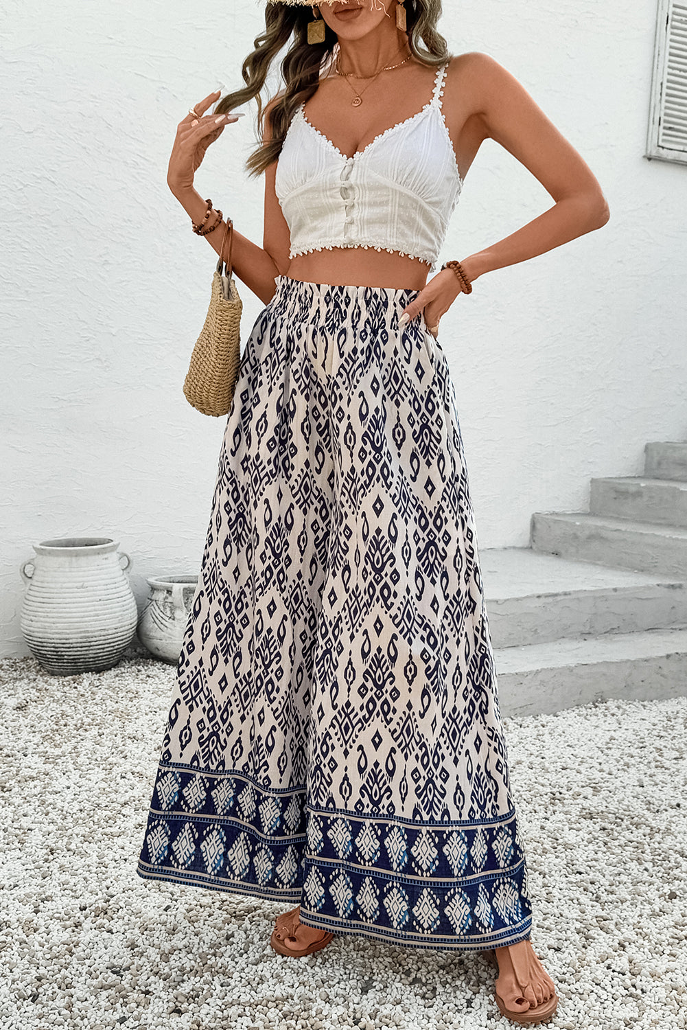 Blue Boho Wide Leg Pants