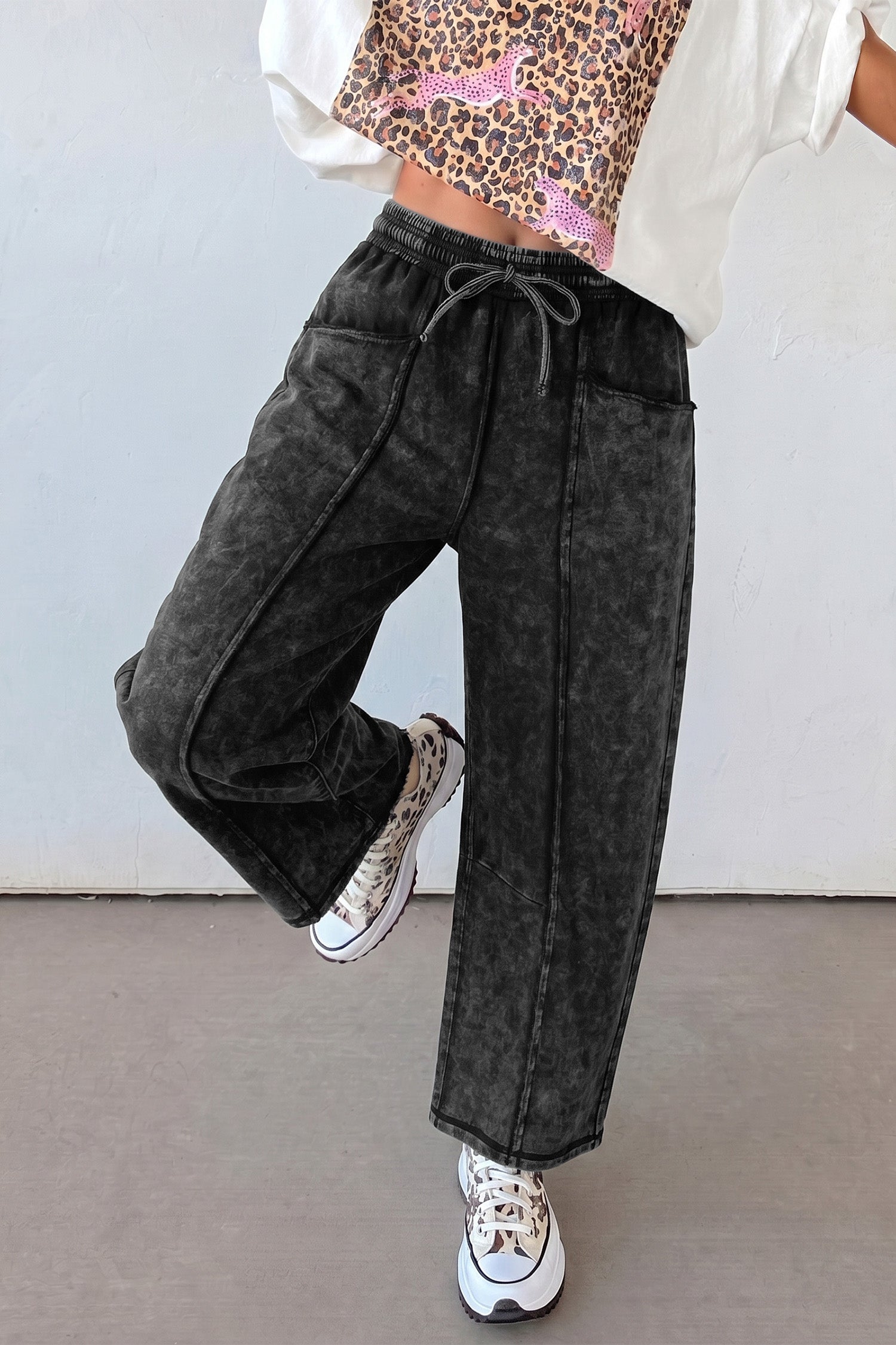 Mineral Washed Drawstring Ankle Pants