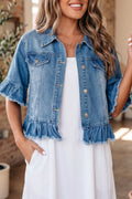 Ruffle Sleeve Denim Jacket