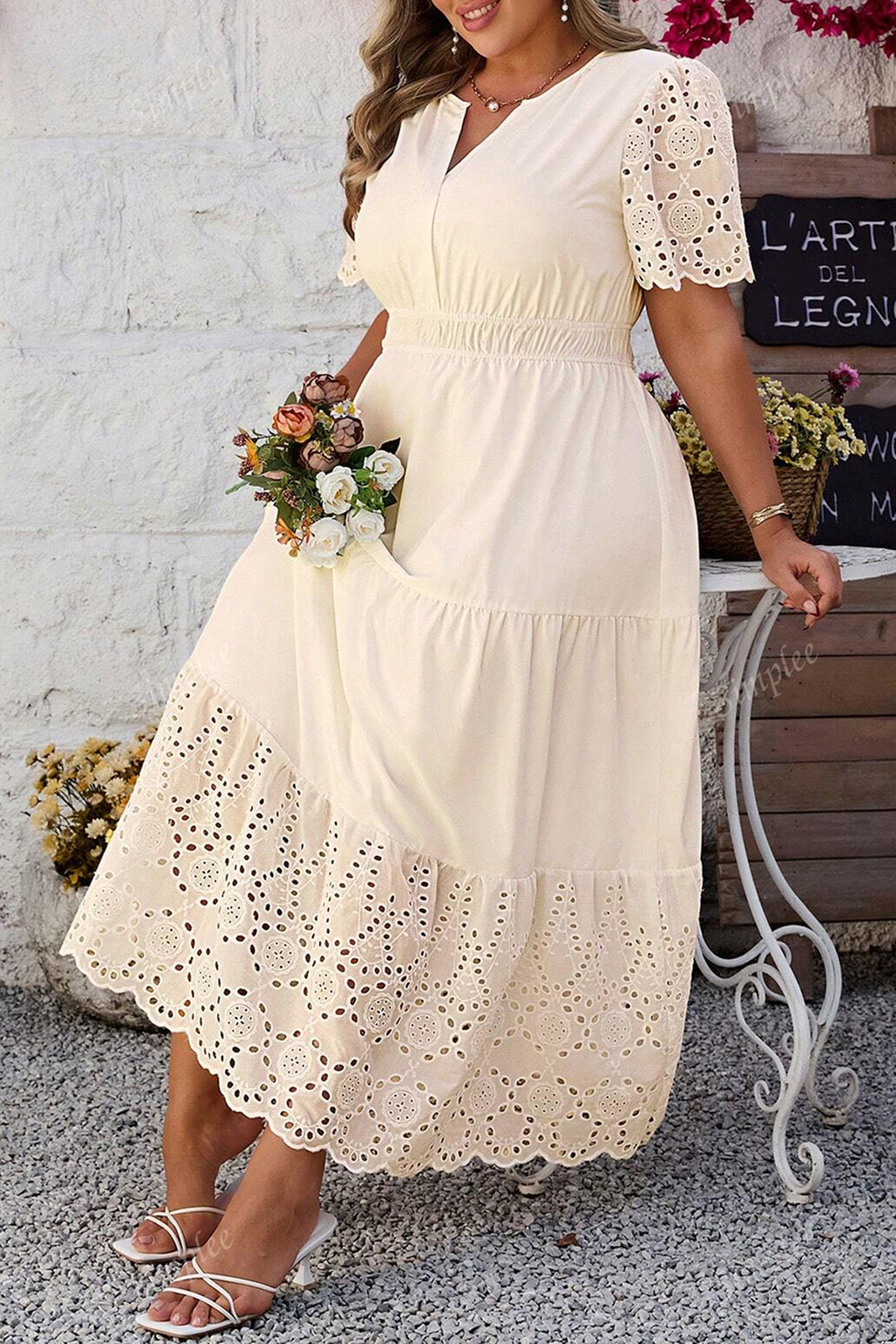 Eyelet Detail Midi Dress
