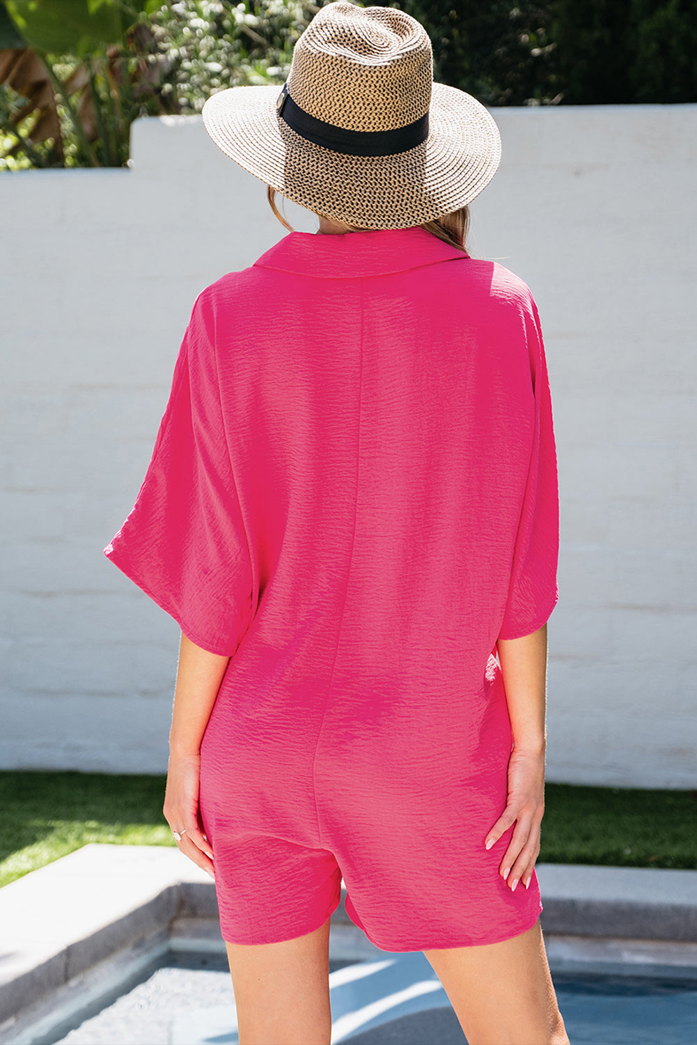 Bright Half Button Collared Loose Romper