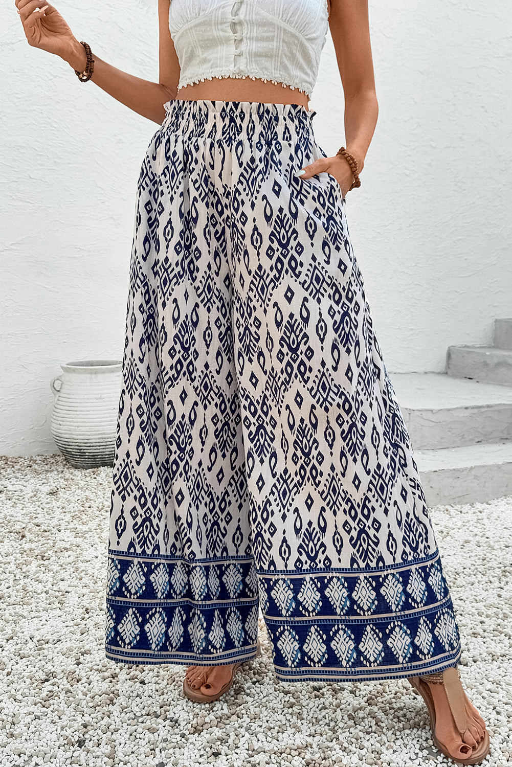 Blue Boho Wide Leg Pants