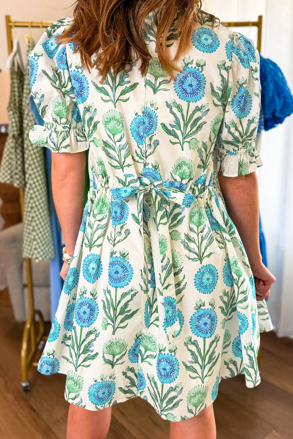 Sky Blue Floral Short Sleeve Dress