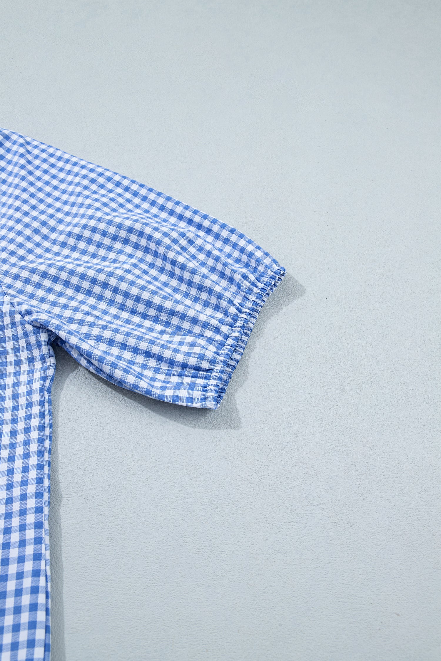 Sky Blue Summer Plaid Puff Sleeve Blouse