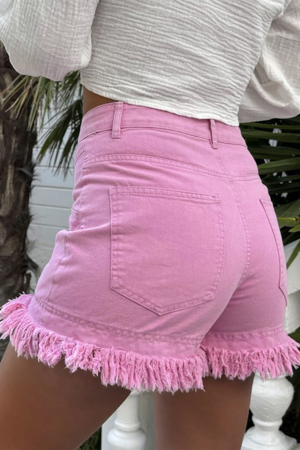 Blush Frayed Denim Shorts