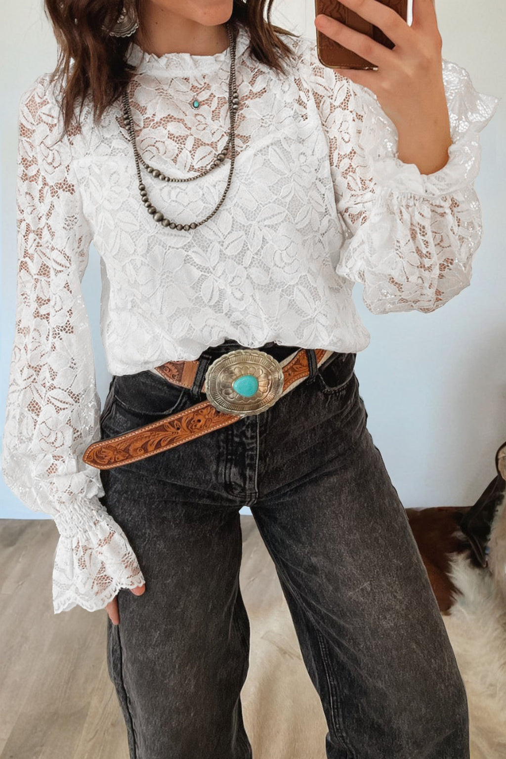 White Sheer Lace Blouse