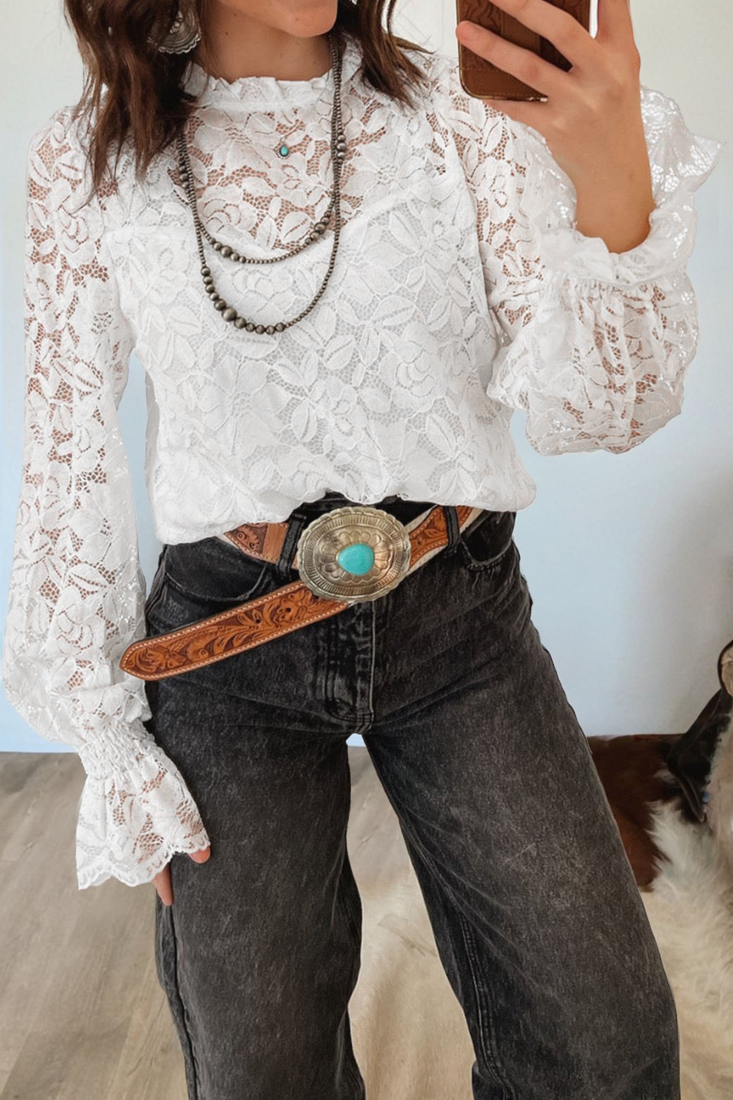 White Sheer Lace Blouse
