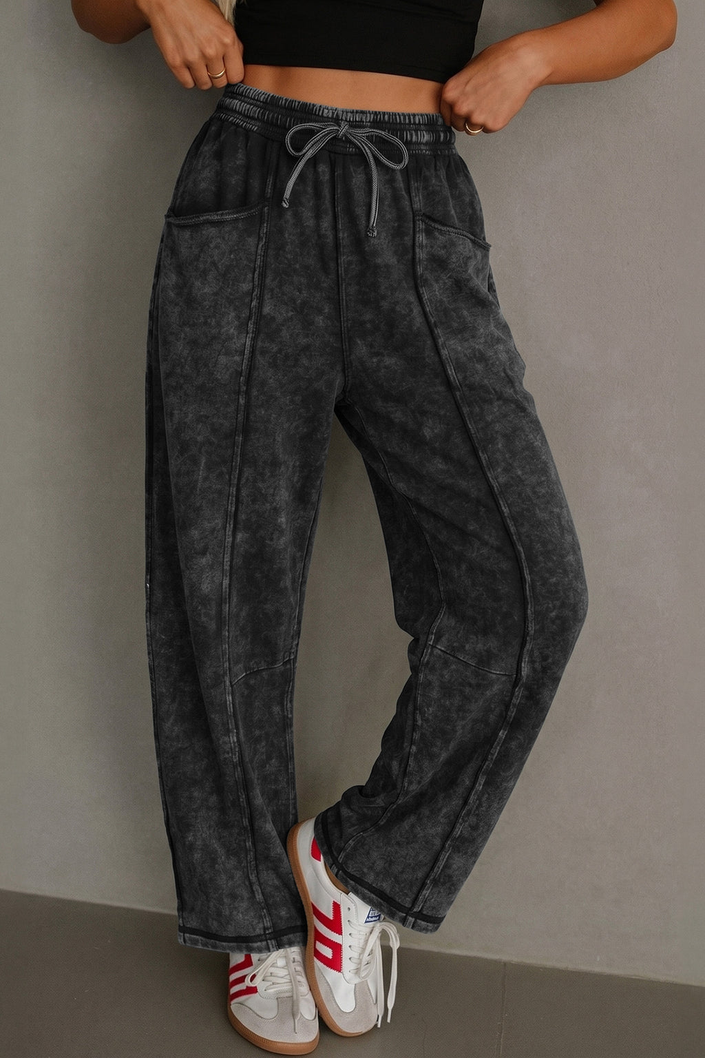 Mineral Washed Drawstring Ankle Pants