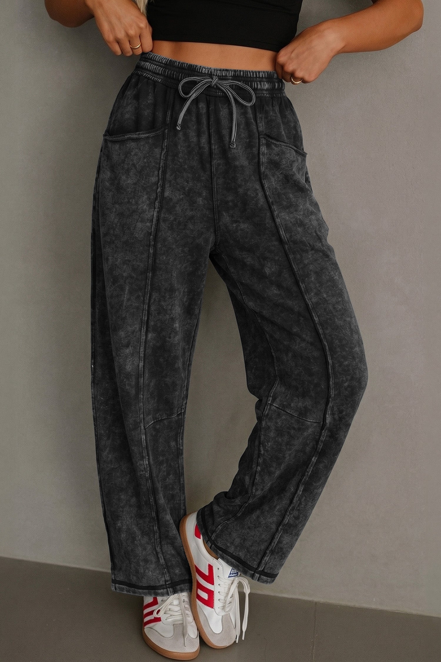 Mineral Washed Drawstring Ankle Pants