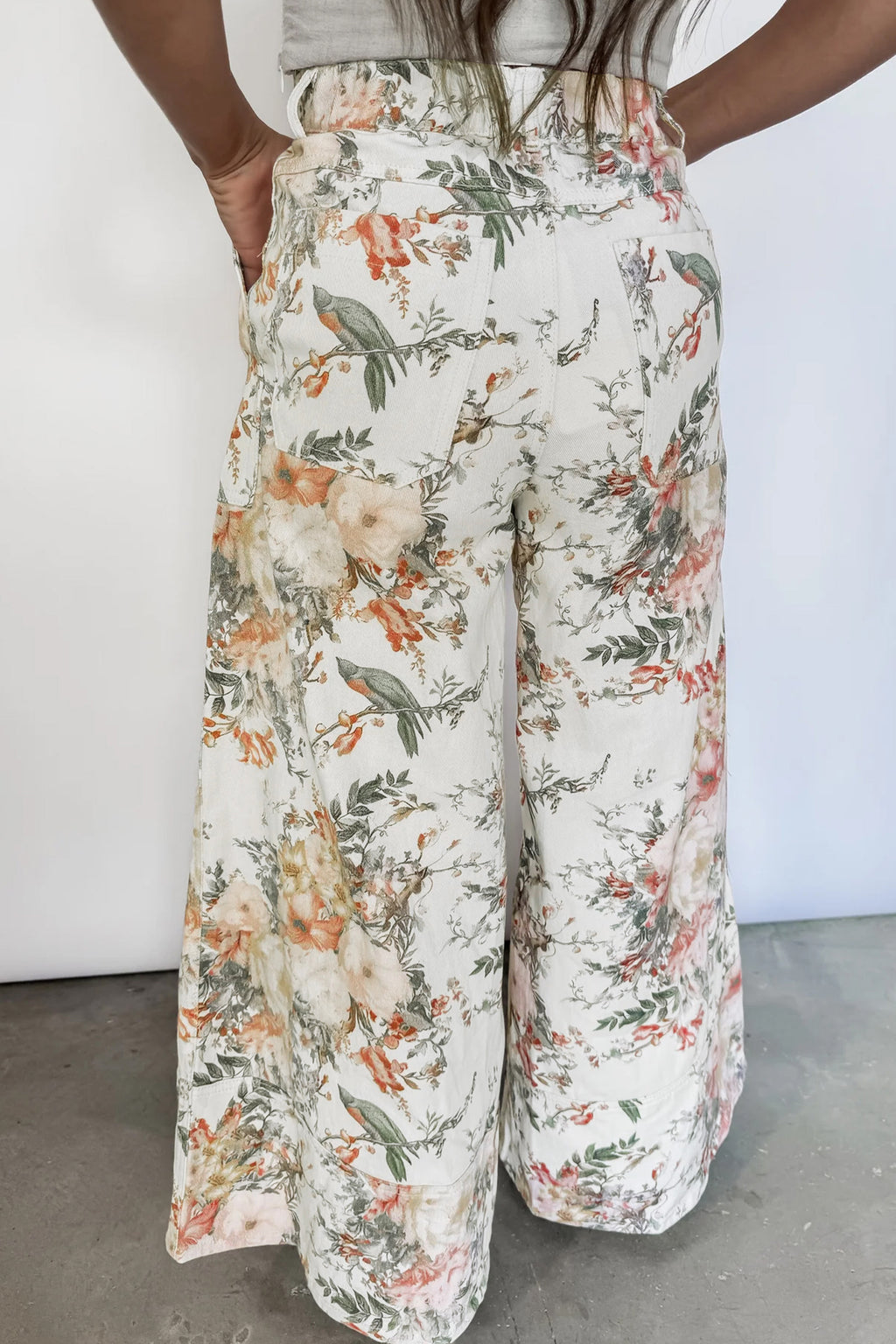 Vintage Floral High-Waist Wide-Leg Pants