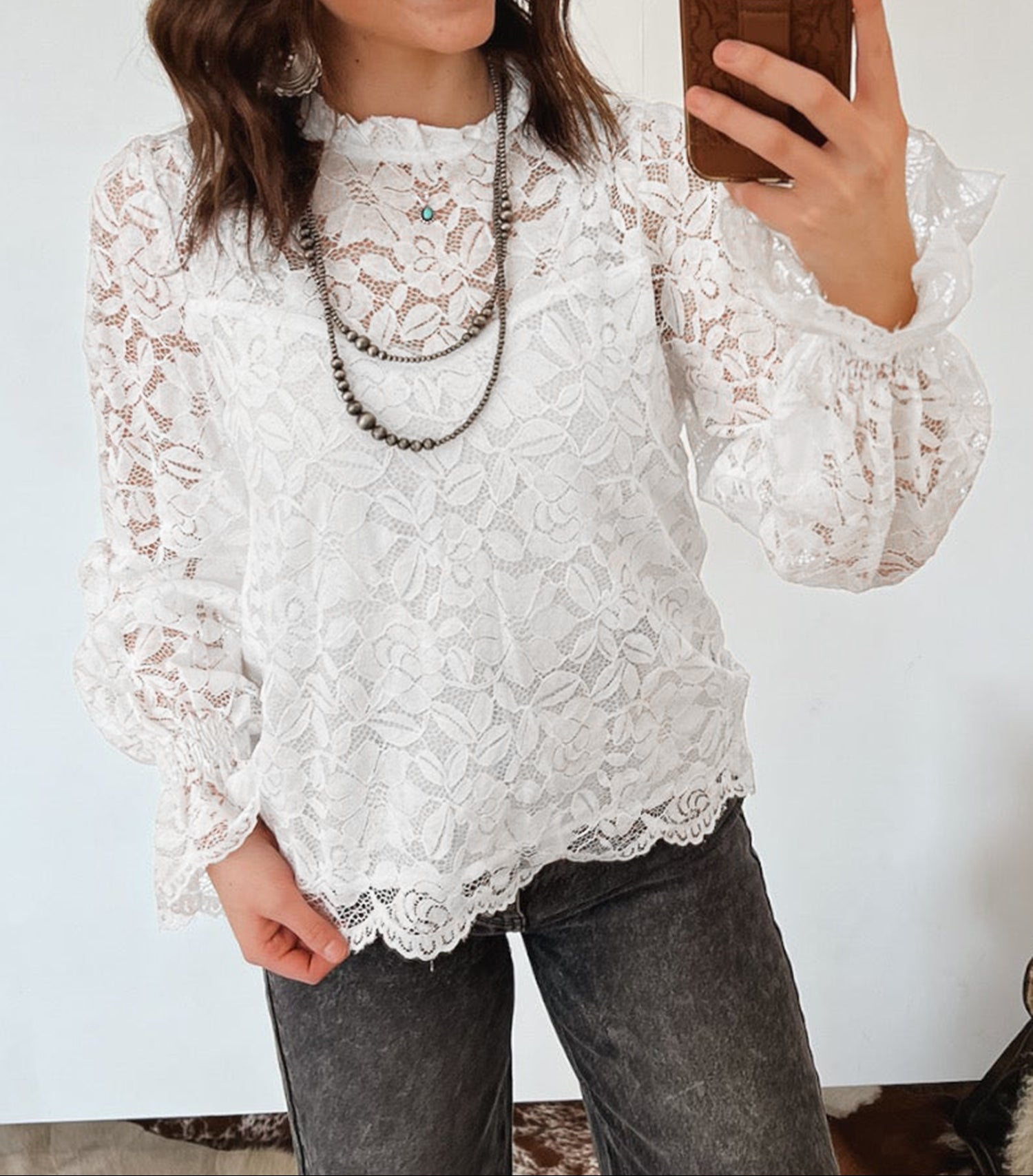 White Sheer Lace Blouse