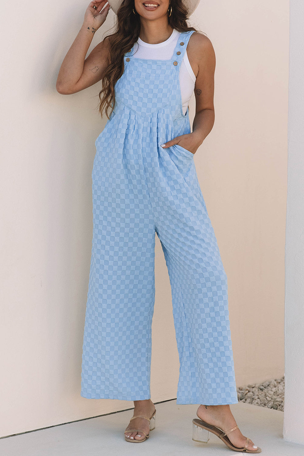 Beau Blue Checkered Wide Leg Overalls