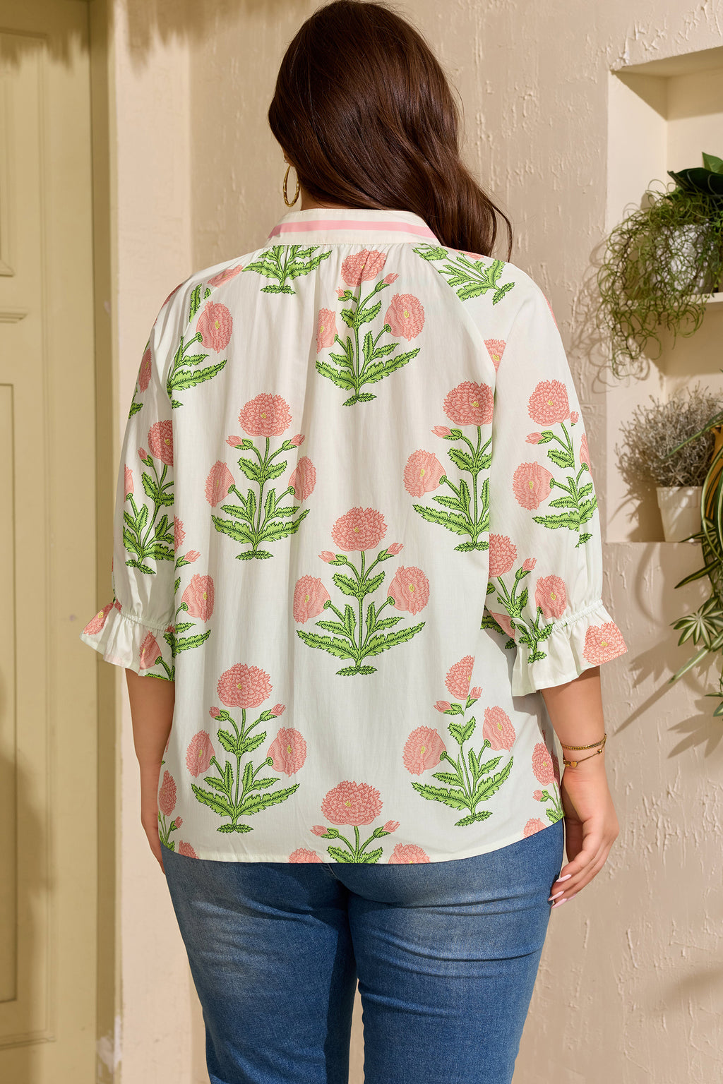 Floral Stripe Trim Tunic