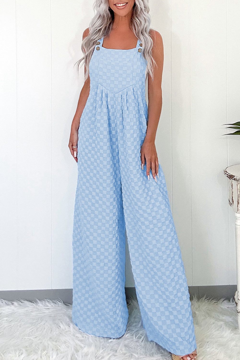 Beau Blue Checkered Wide Leg Overalls