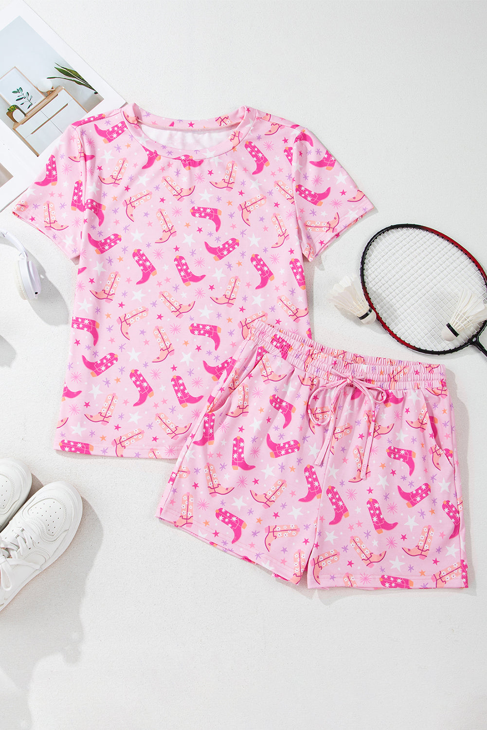 Pink Western Boots Lounge Set
