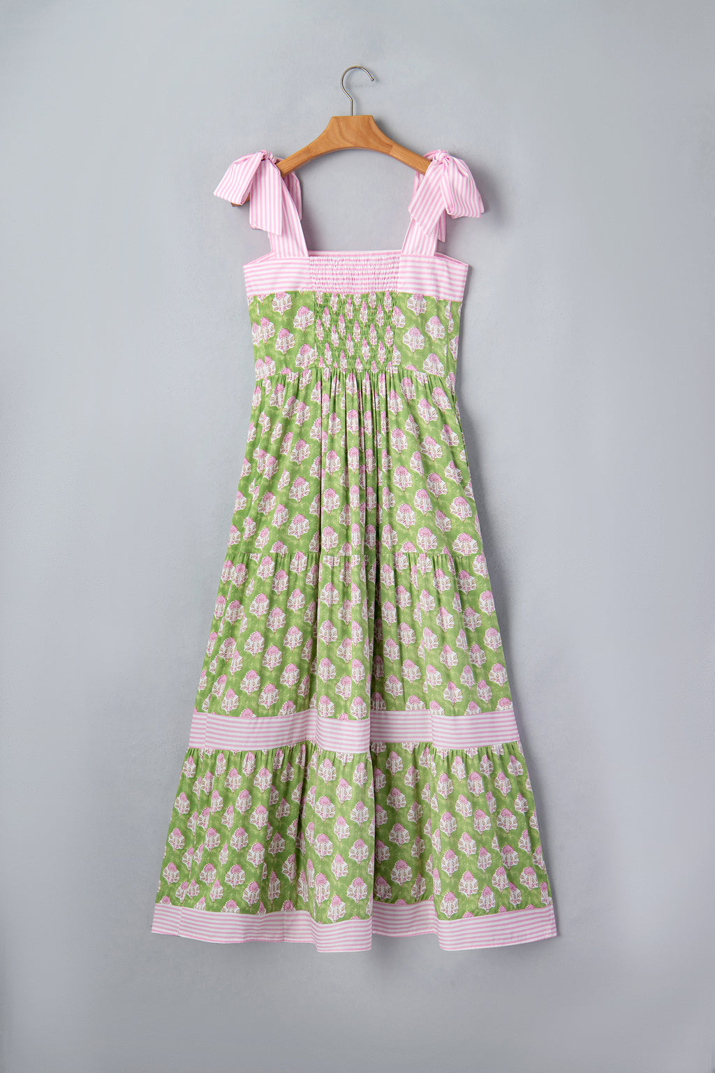 Green Floral Print Knot Straps Maxi Dress