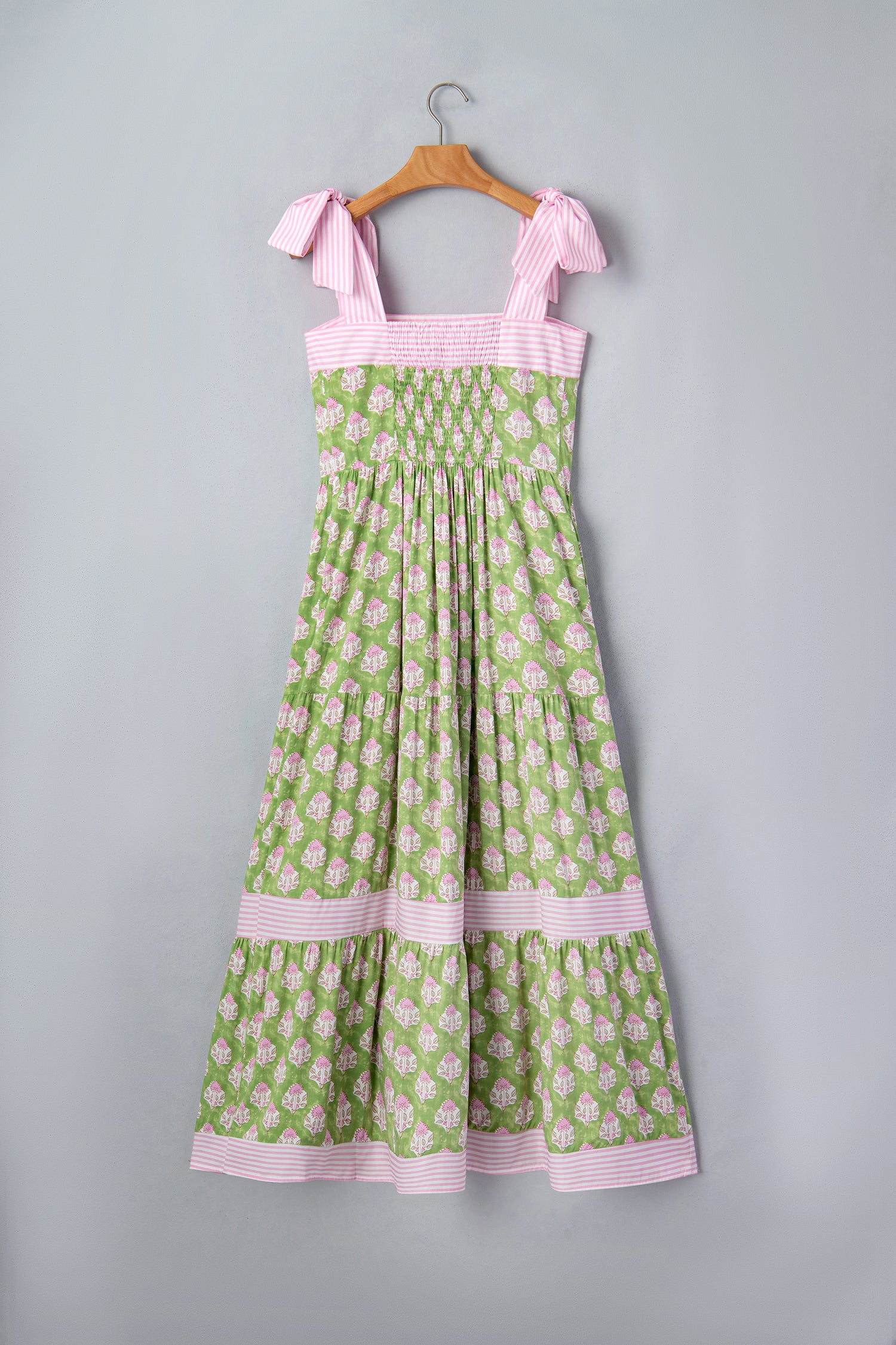 Green Floral Print Knot Straps Maxi Dress