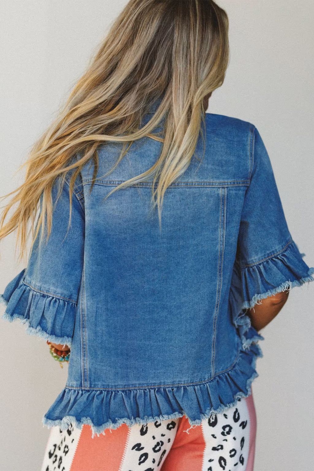 Ruffle Sleeve Denim Jacket