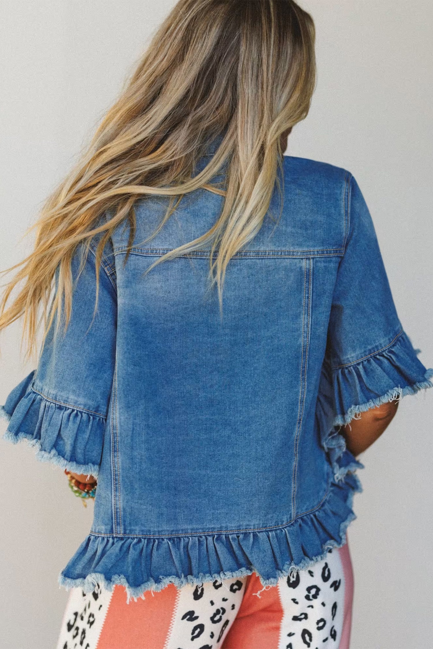 Ruffle Sleeve Denim Jacket