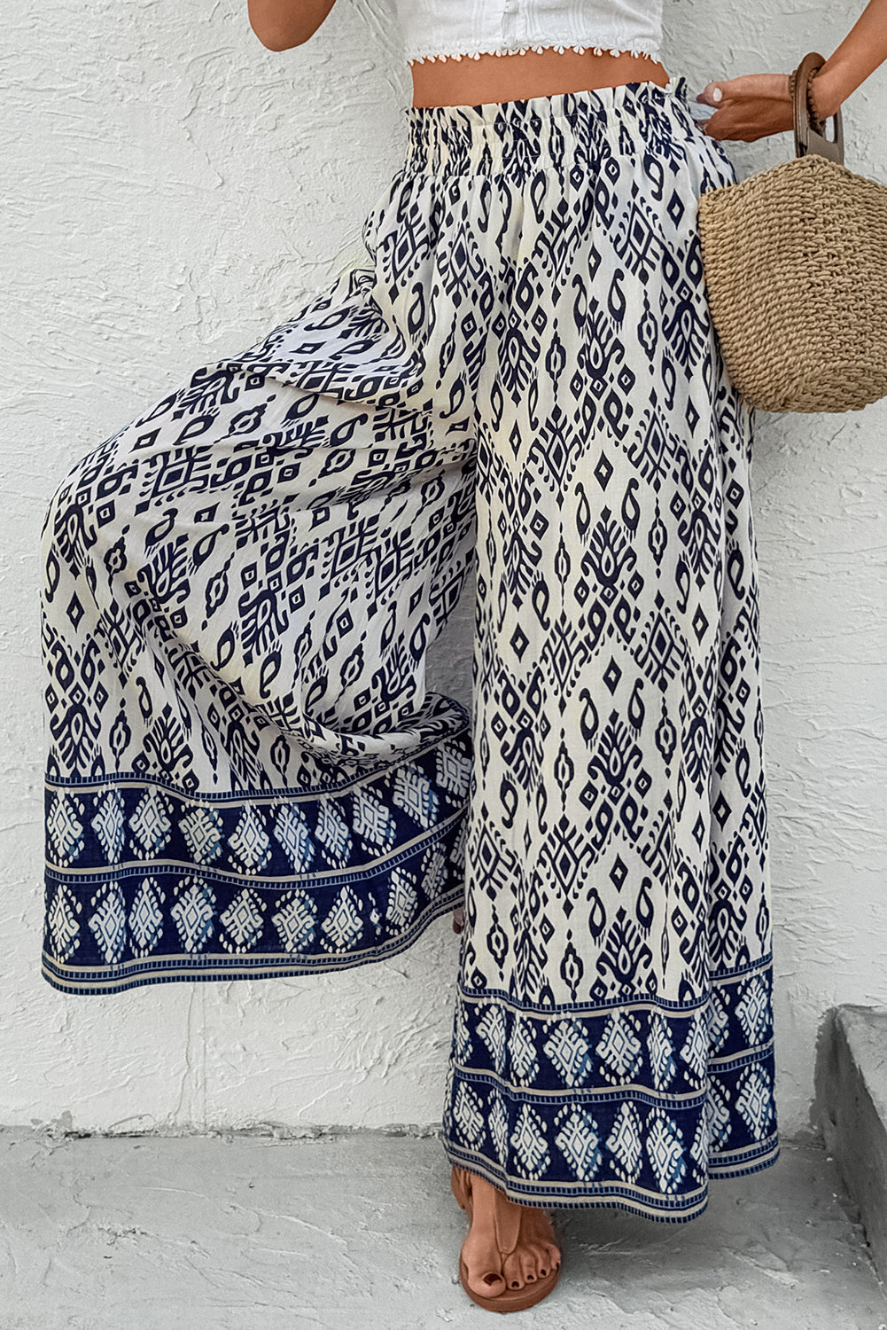 Blue Boho Wide Leg Pants