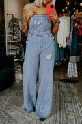 Retro Distressed Denim Overalls