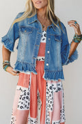 Ruffle Sleeve Denim Jacket