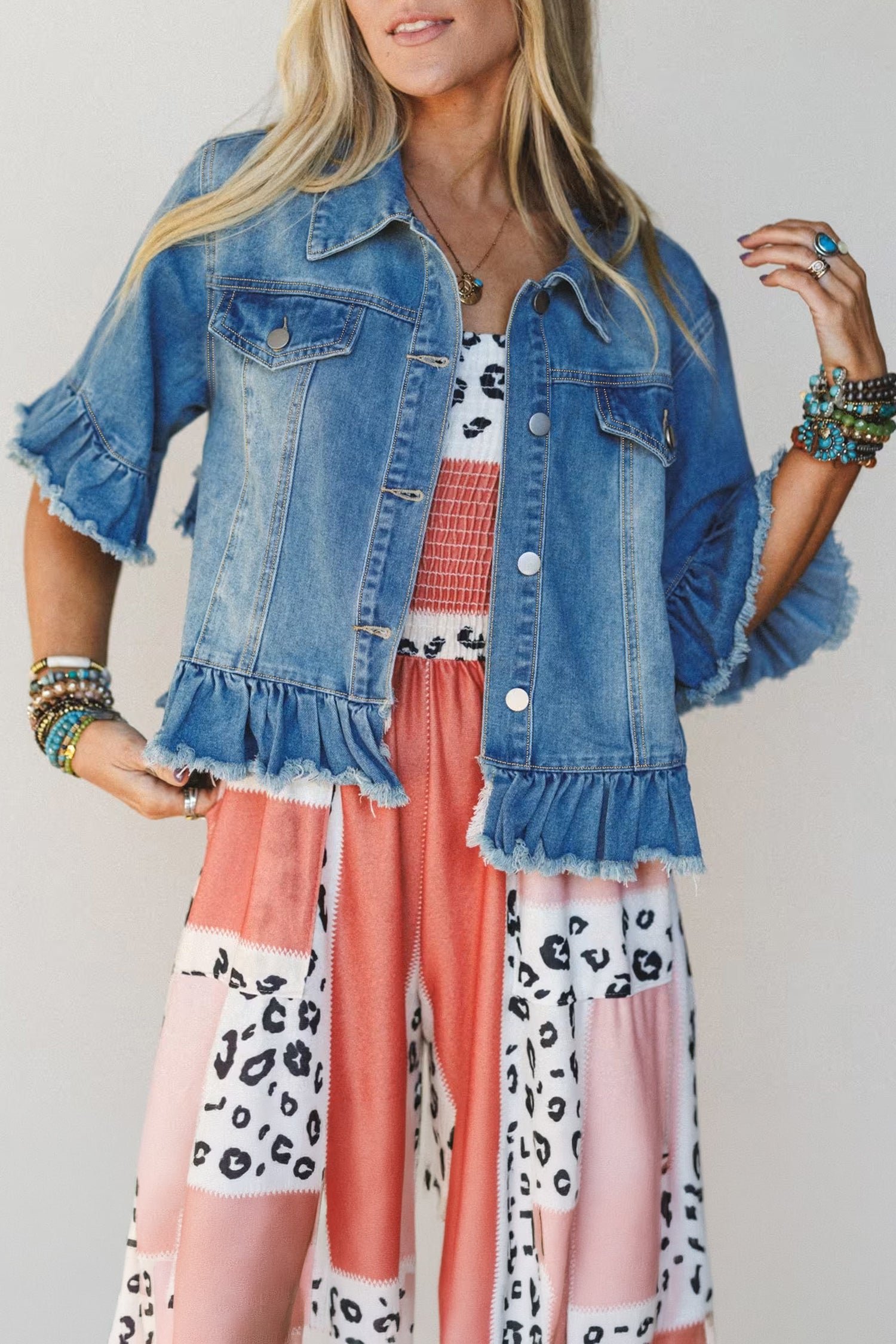 Ruffle Sleeve Denim Jacket