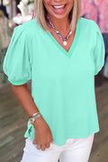 Solid Color Puff Sleeve Blouse