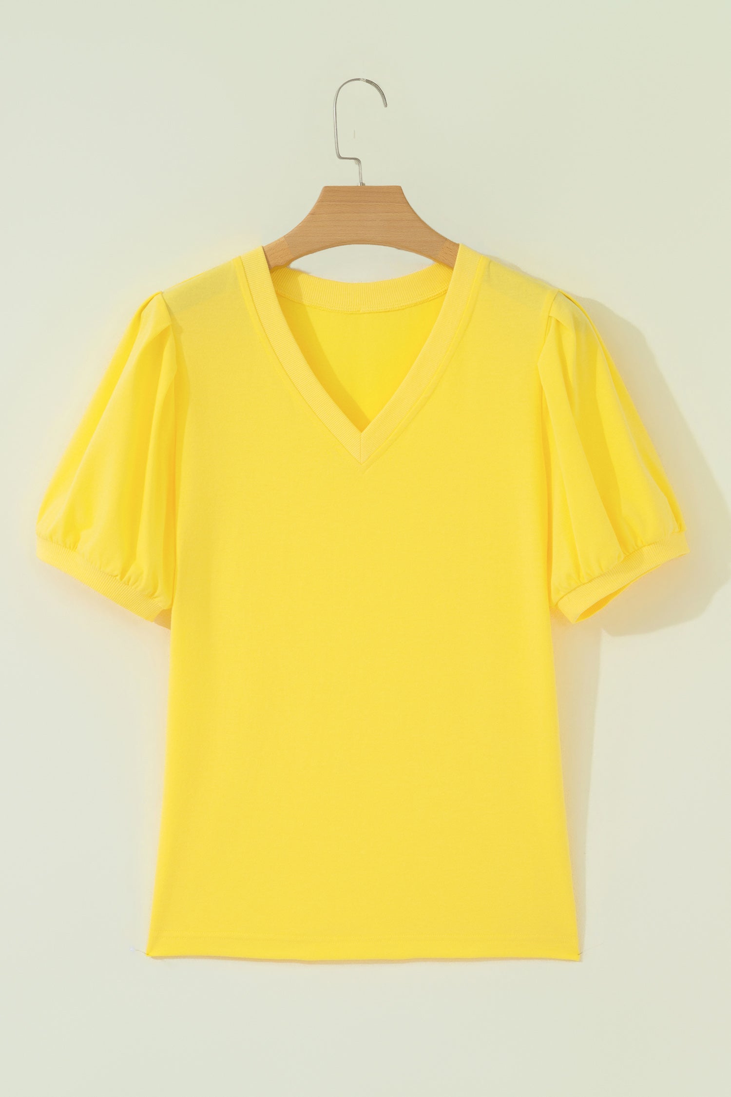 Solid Color Puff Sleeve Blouse