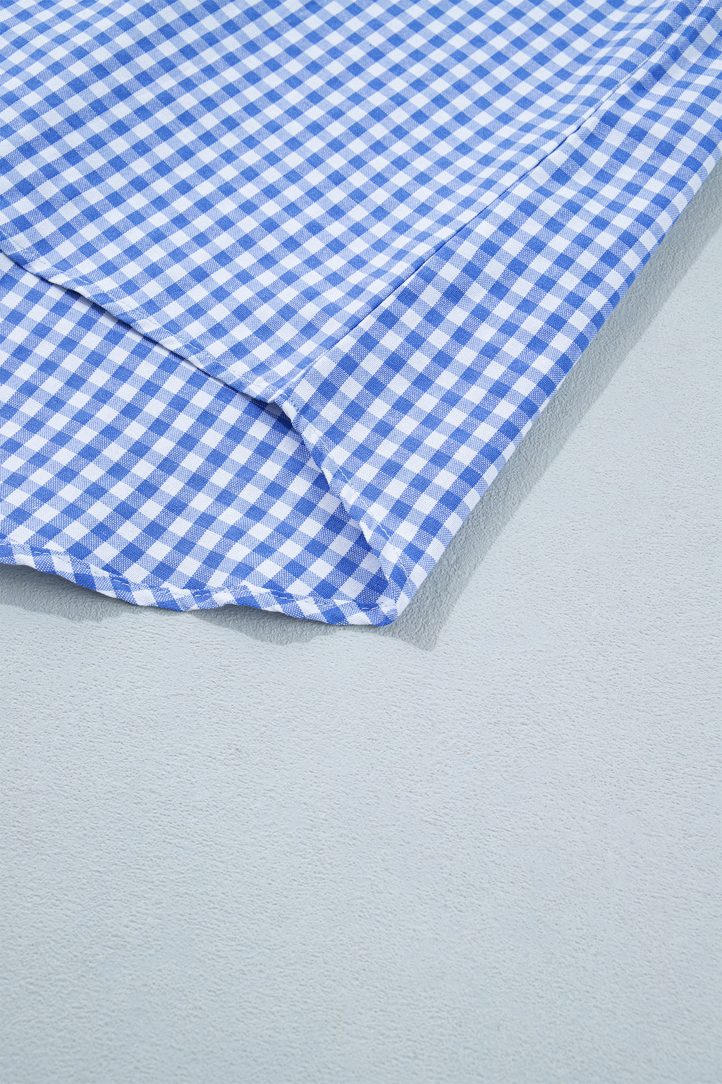 Sky Blue Summer Plaid Puff Sleeve Blouse