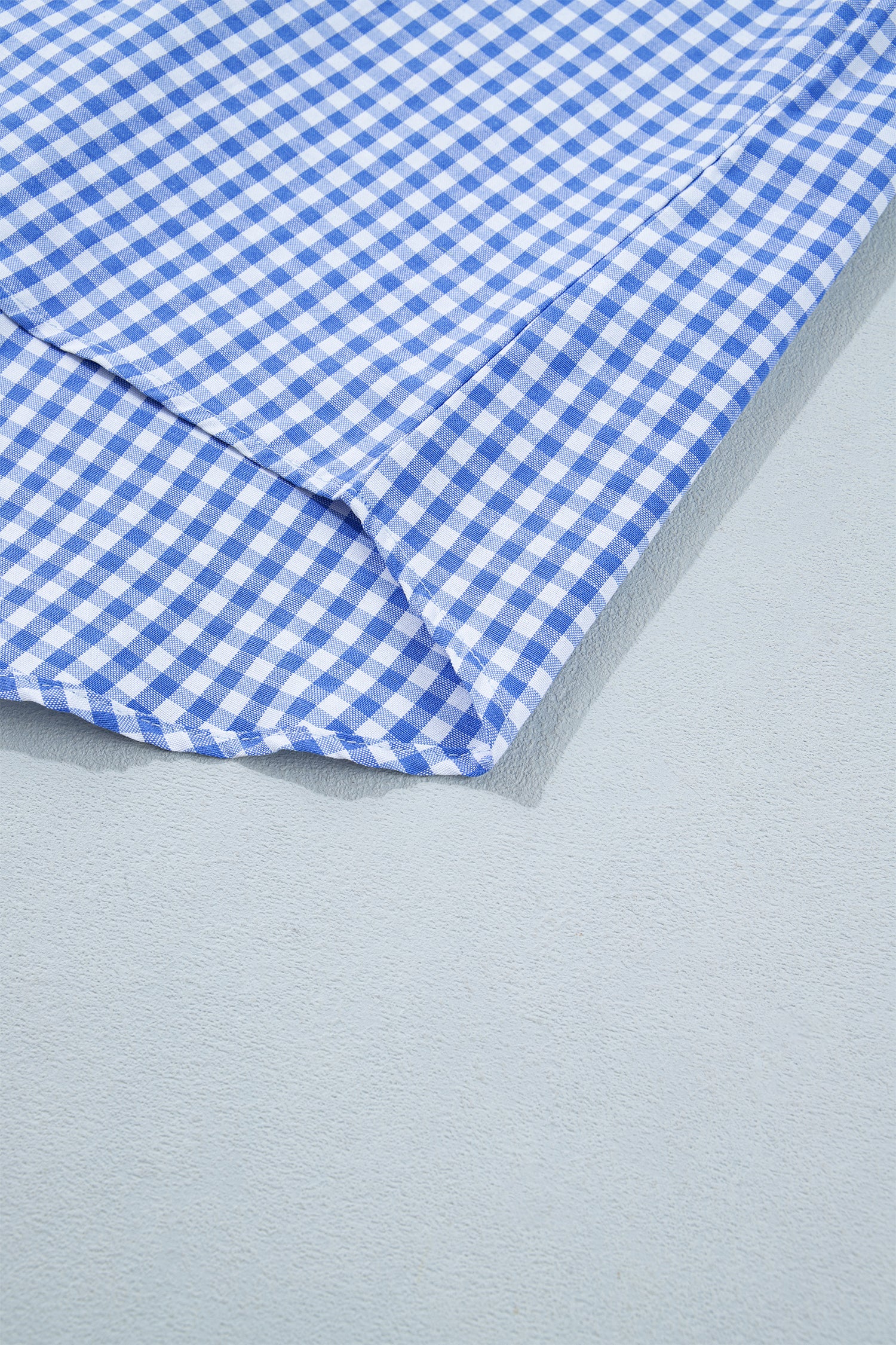 Sky Blue Summer Plaid Puff Sleeve Blouse