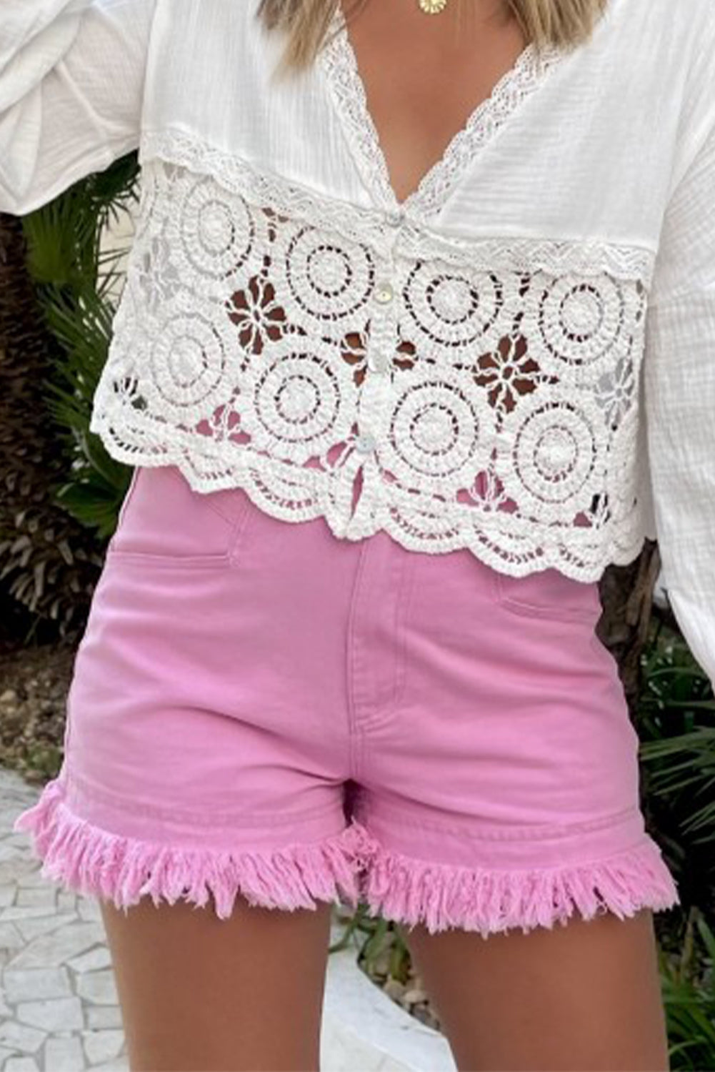 Blush Frayed Denim Shorts