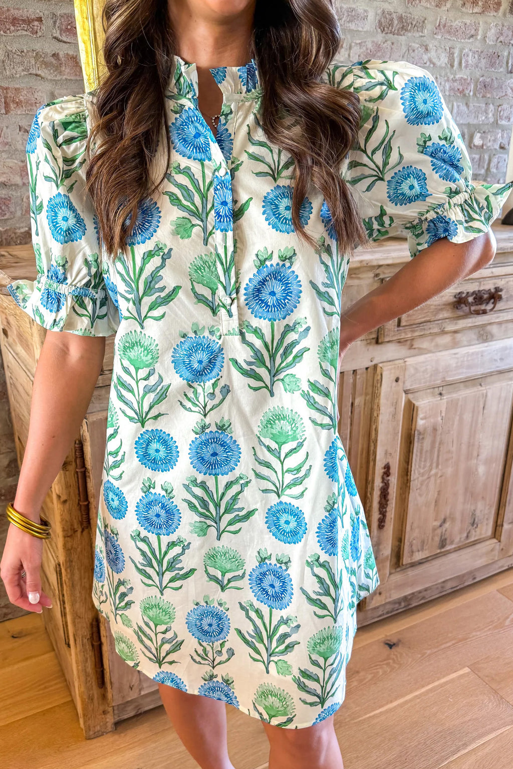 Sky Blue Floral Short Sleeve Dress