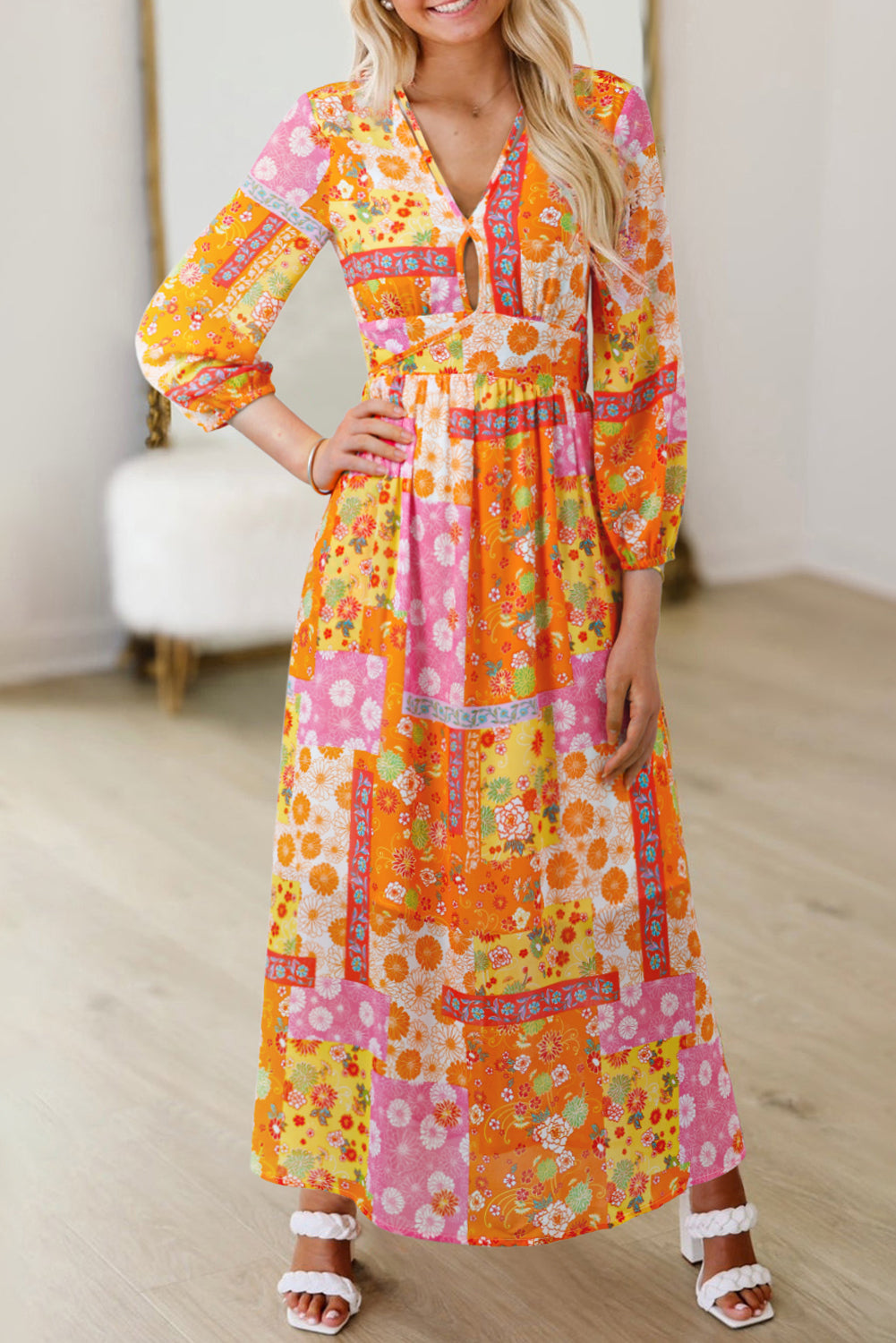 Floral Patchwork Boho Maxi Dress